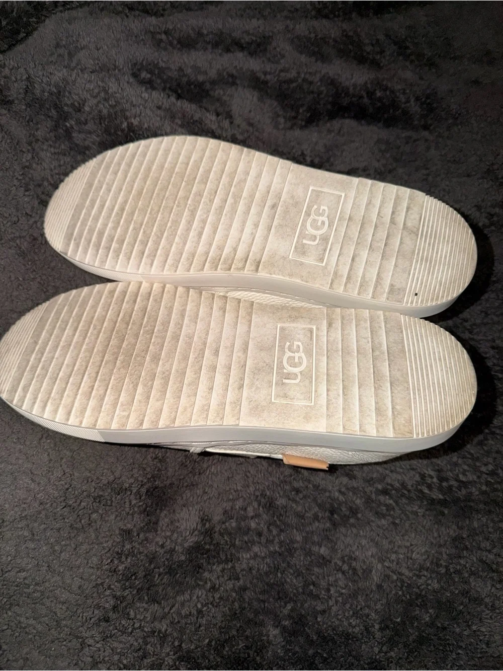 UGG Women's White Slip-On Leather Loafers with Tan Heel Tab
